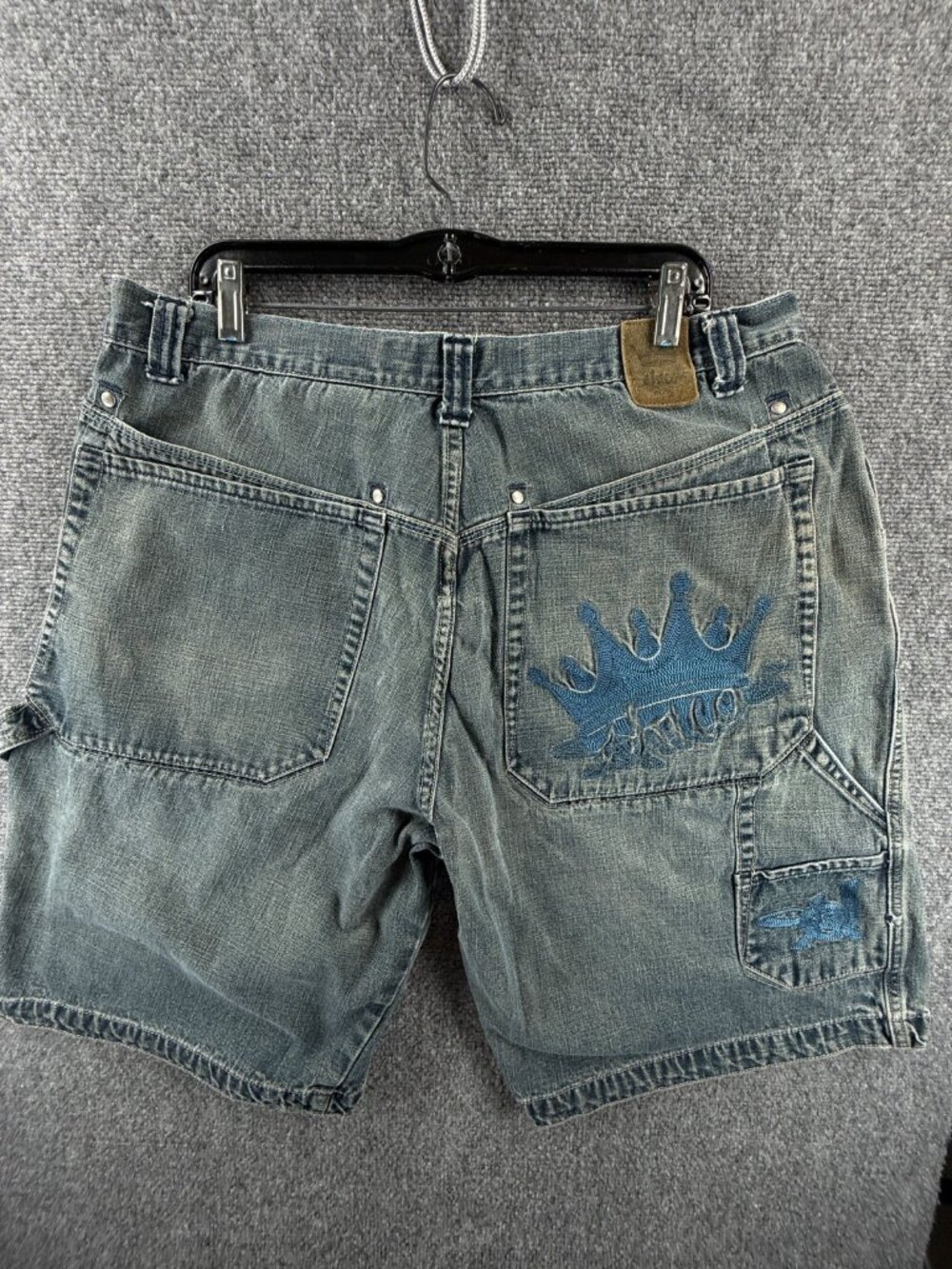 VTG JNCO Denim Jean Shorts 38 Blue Crown M2880DQ Y2K Embroidered ACTL 36X11